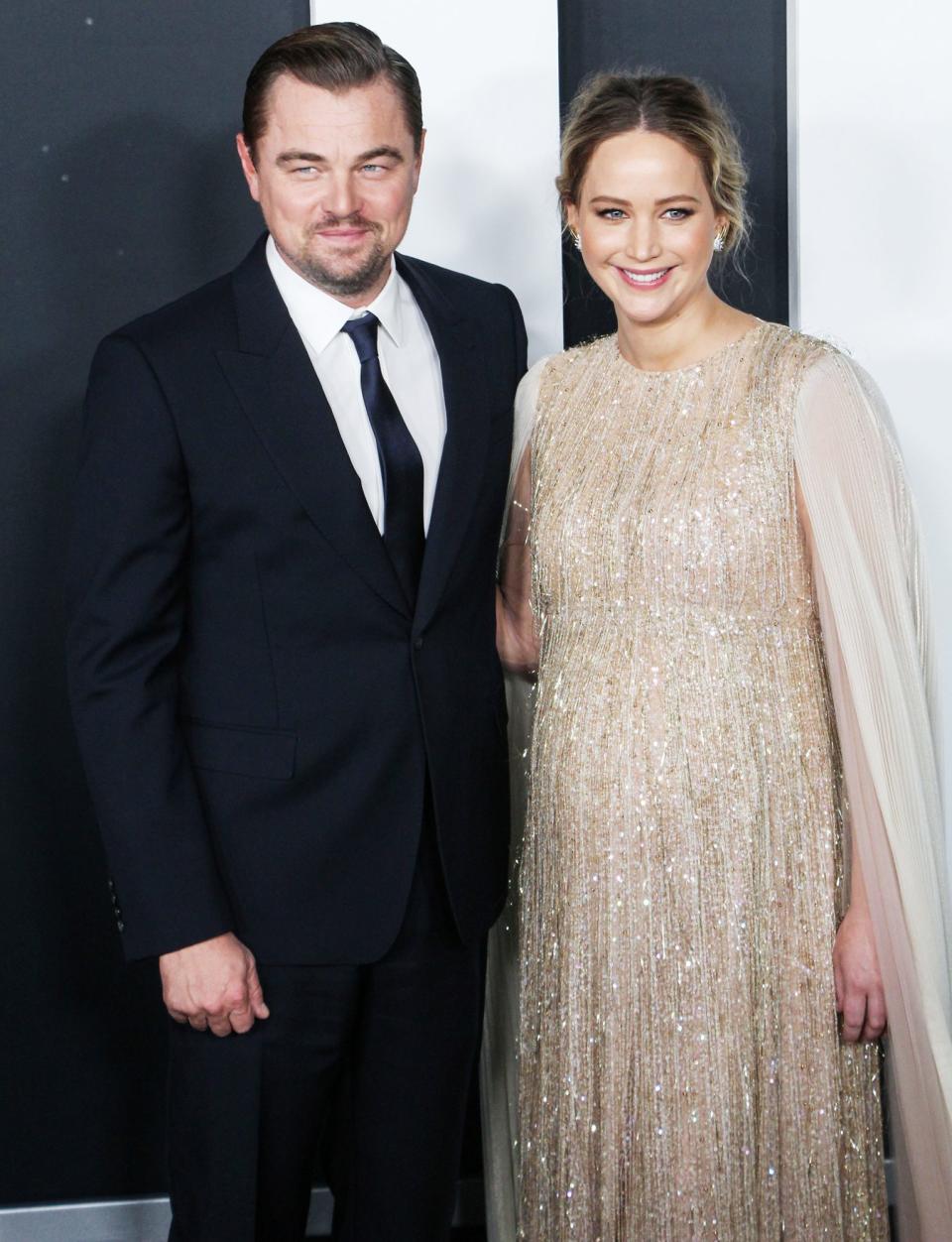 <p>Leonardo DiCaprio and pregnant Jennifer Lawrence dress to the nines for the world premiere of Netflix's <i>Don't Look Up</i> on Dec. 5 in N.Y.C. </p>