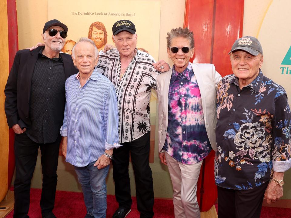 David Marks, Al Jardine, Mike Love, Blondie Chaplin and Bruce Johnston attend the world premiere of Disney+ documentary "The Beach Boys" at the TCL Chinese Theatre in Hollywood, California on May 21, 2024.