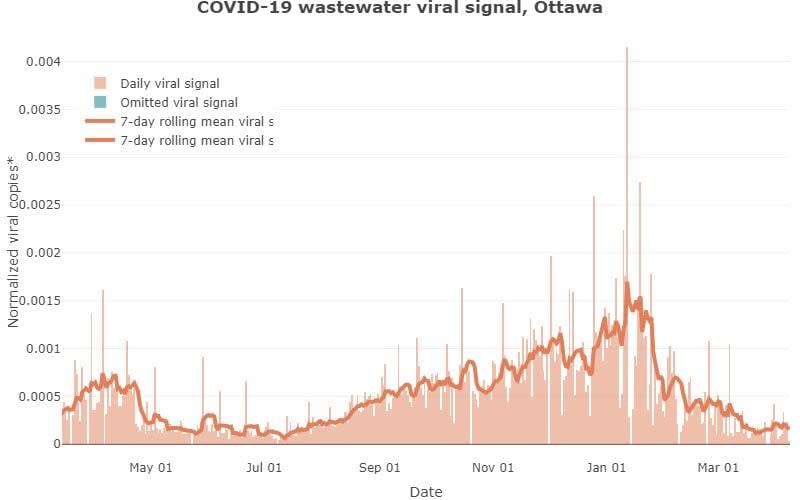 Researchers have measured and shared the amount of novel coronavirus in Ottawa's wastewater since June 2020. This is the data for the last year.