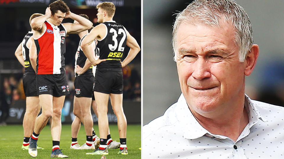 St Kilda players are pictured on the left, with Geoff Walsh pictured right.