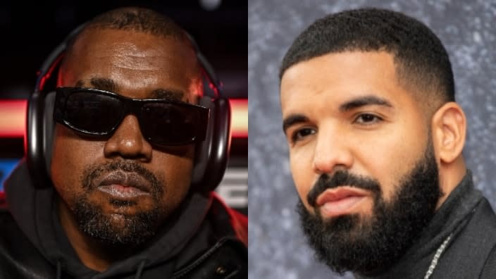 Kanye West (left) and Drake (right) performed in a $10 million concert livestreamed from Los Angeles Thursday night to raise awareness for former Chicago gang leader Larry Hoover and advocate for his prison release. (Photos: Brandon Magnus/Getty Images and John Phillips/Getty Images)
