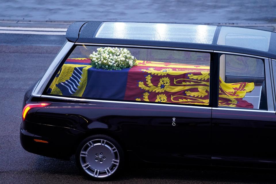 The coffin carrying Her Majesty Queen Elizabeth II leaves St Giles Church travelling to Edinburgh Airport where it will be flown to London and transferred to Buckingham Palace by road.