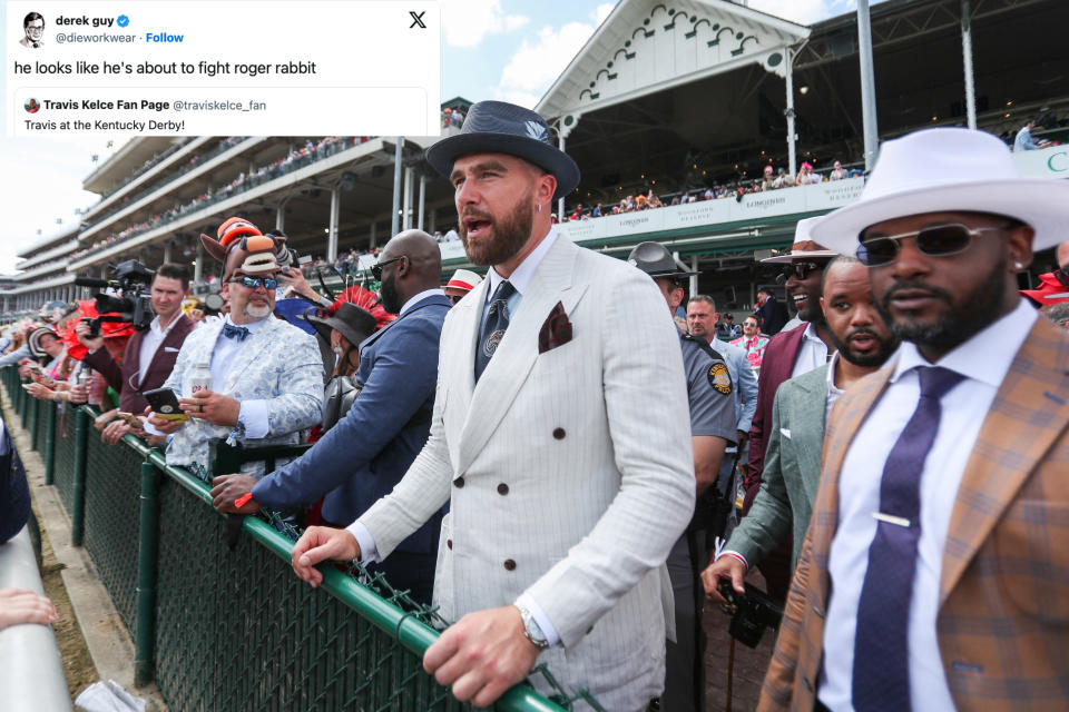 Closeup of Travis Kelce at the Kentucky Derby