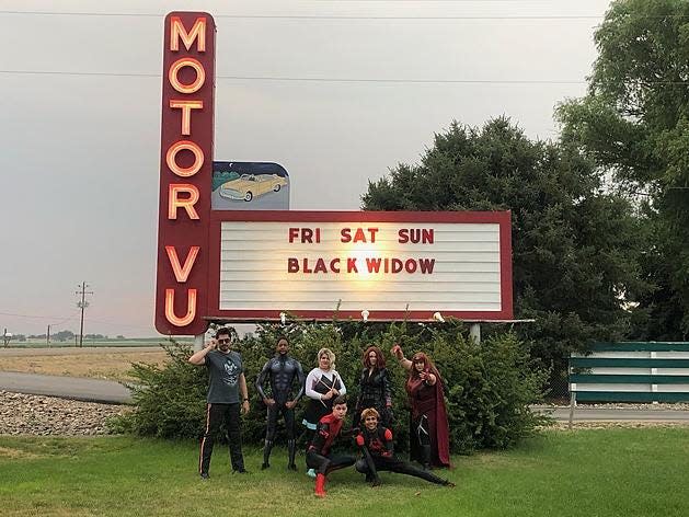 Visitors dress as Marvel characters at the Parma Motor Vu drive-in theater in Parma, Idaho.