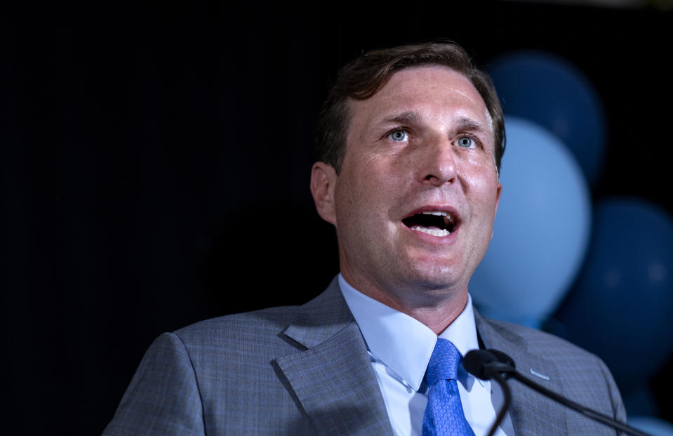 Attorney Dan Goldman addresses supporters on the evening of the Democratic primary election Tuesday, Aug. 23, 2022, in New York. Goldman is running in the packed Democratic primary race for New York's 10th Congressional District. (AP Photo/Craig Ruttle)