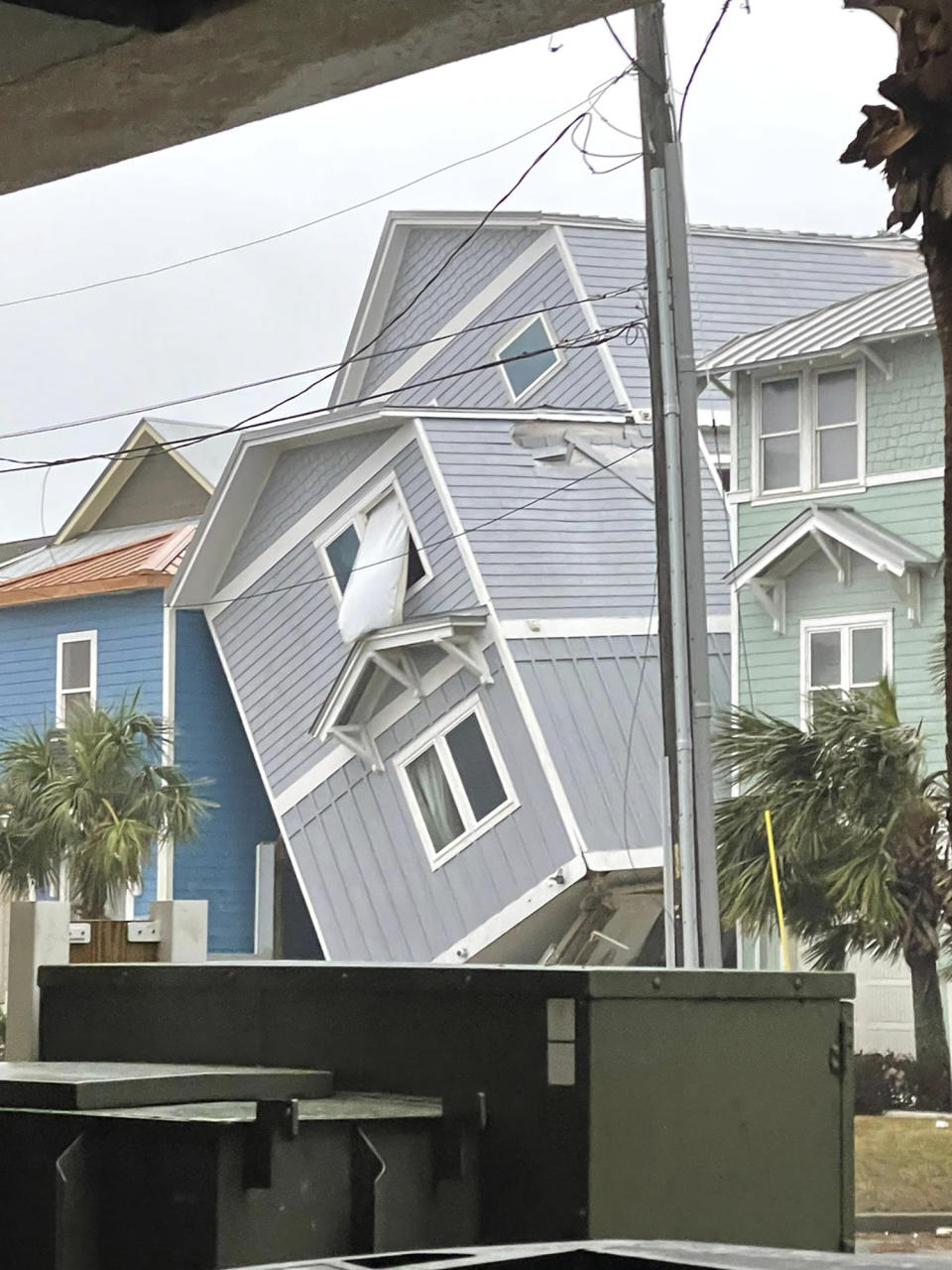 This photo provided by Bay County Sheriff's Office shows storm damage around around Panama City Beach, Fla., in Bay County, early Tuesday, Jan. 9, 2024. A sprawling storm has hit the South with strong thunderstorms and tornado warnings that blew roofs off homes and tossed about furniture in the Florida Panhandle and brought cities across the Midwest to a standstill with more than half of foot of snow. (Bay County Sheriff's Office via AP)