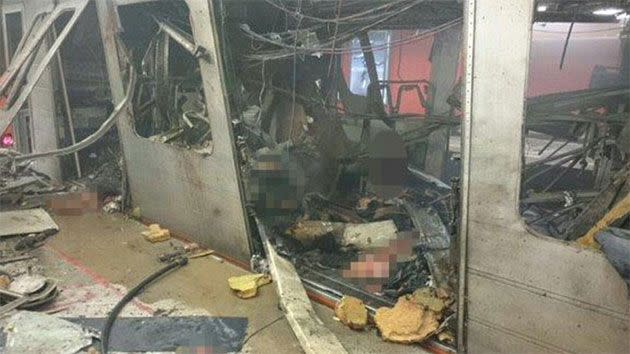 A bomb blast also ripped through the Brussels train line. Photo: Twitter