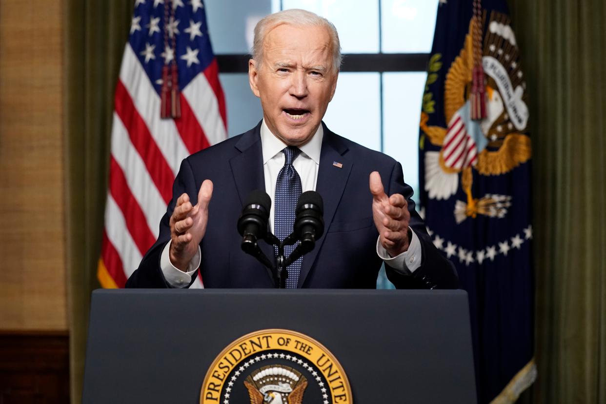 President Joe Biden speaks from the Treaty Room in the White House, about the withdrawal of the remainder of U.S. troops from Afghanistan.