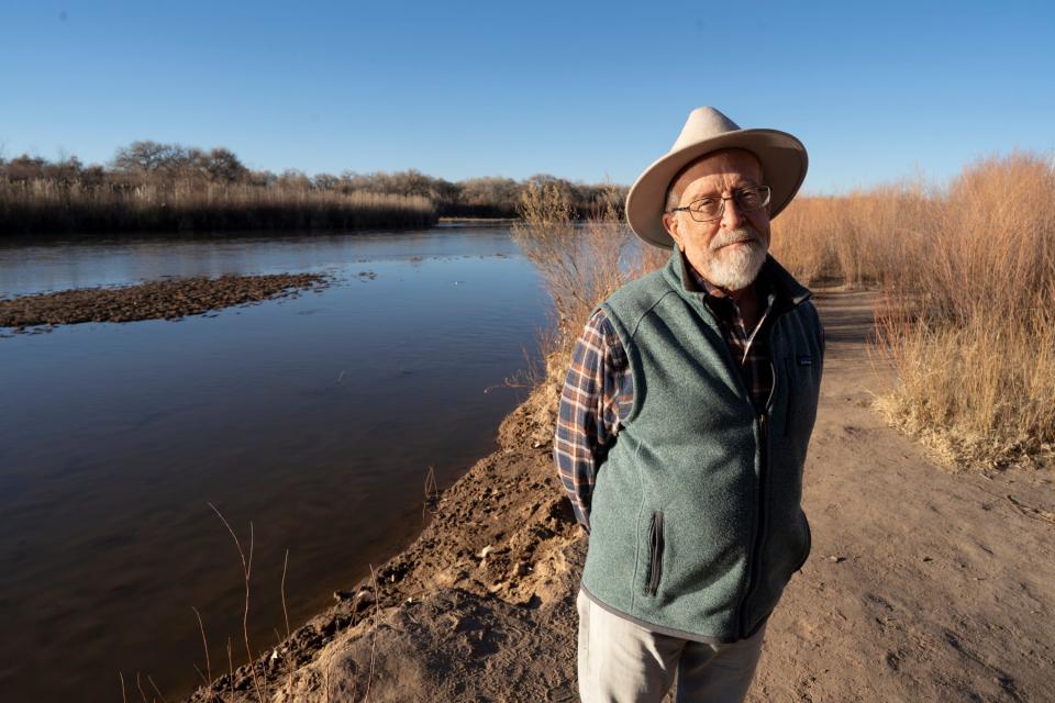 Norm Gaume on the bank of the Rio Grande in Albuquerque. Gaume served as the city's water resource manager and later directed the Interstate Stream Commission.