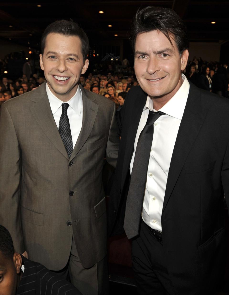 Jon Cryer and Charlie Sheen pose in the audience during the 35th Annual People's Choice Awards