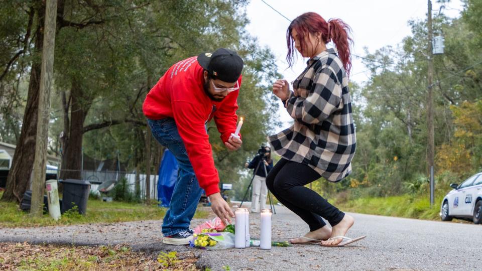 Family and friends gathered outside the house where 17-year-old Sofia Lugo was killed, hours after her accused killer, 21-year-old Saul Garcia Macias was arrested on Dec. 27, 2023.