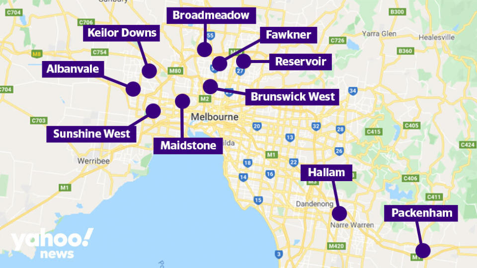 The 10 suburbs currently undergoing a testing blitz. Source: Google Maps