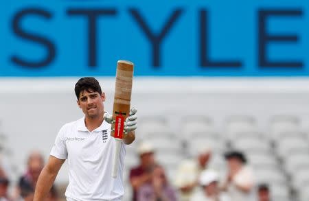 Britain Cricket - England v Pakistan - Second Test - Emirates Old Trafford - 22/7/16 England's Alastair Cook celebrates his century Action Images via Reuters / Jason Cairnduff Livepic EDITORIAL USE ONLY.