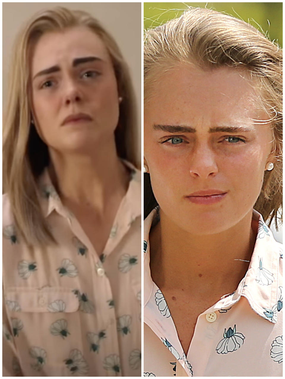 Elle Fanning in "The Girl from Plainville" vs. the real Michelle Carter