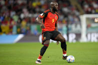 Belgium's Romelu Lukaku takes control of the ball during the World Cup group F soccer match between Croatia and Belgium at the Ahmad Bin Ali Stadium in Al Rayyan, Qatar, Thursday, Dec. 1, 2022. (AP Photo/Luca Bruno)