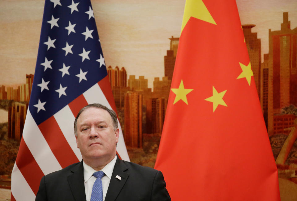 U.S. Secretary of State Mike Pompeo attends a joint news conference with Chinese Foreign Minister Wang Yi (not pictured) at the Great Hall of the People in Beijing, China June 14, 2018. REUTERS/Jason Lee