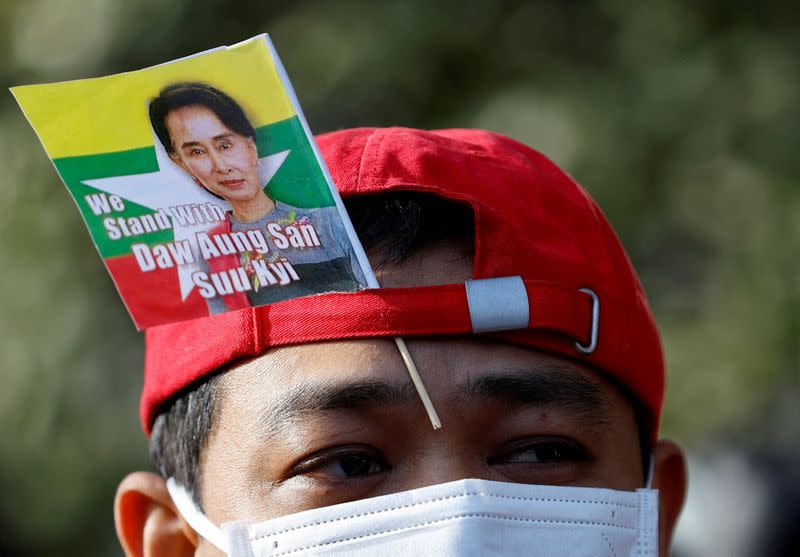 FILE PHOTO: Protest marking the second anniversary of Myanmar's 2021 military coup outside Myanmar Embassy, in Tokyo