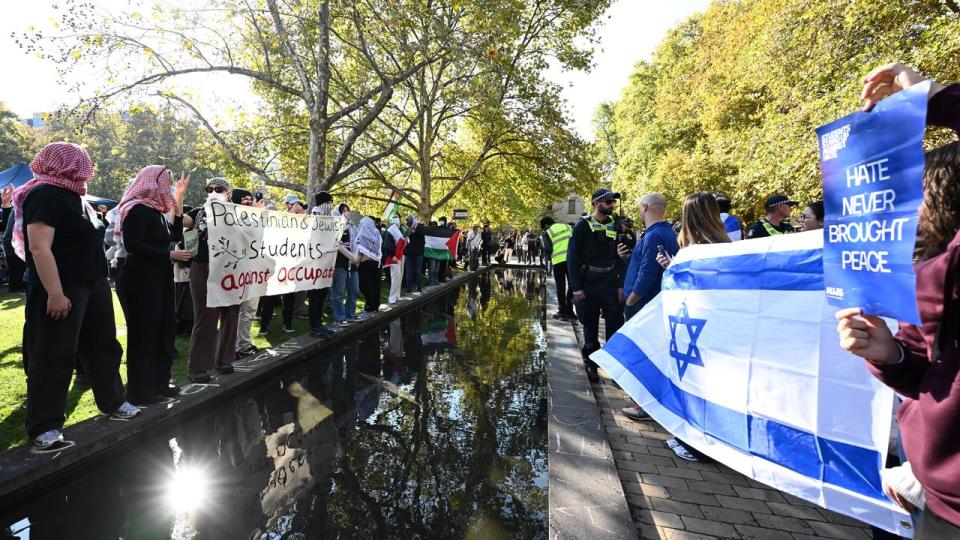 Pro-Palestinian and pro-Israeli protesters faced off at Melbourne uni.