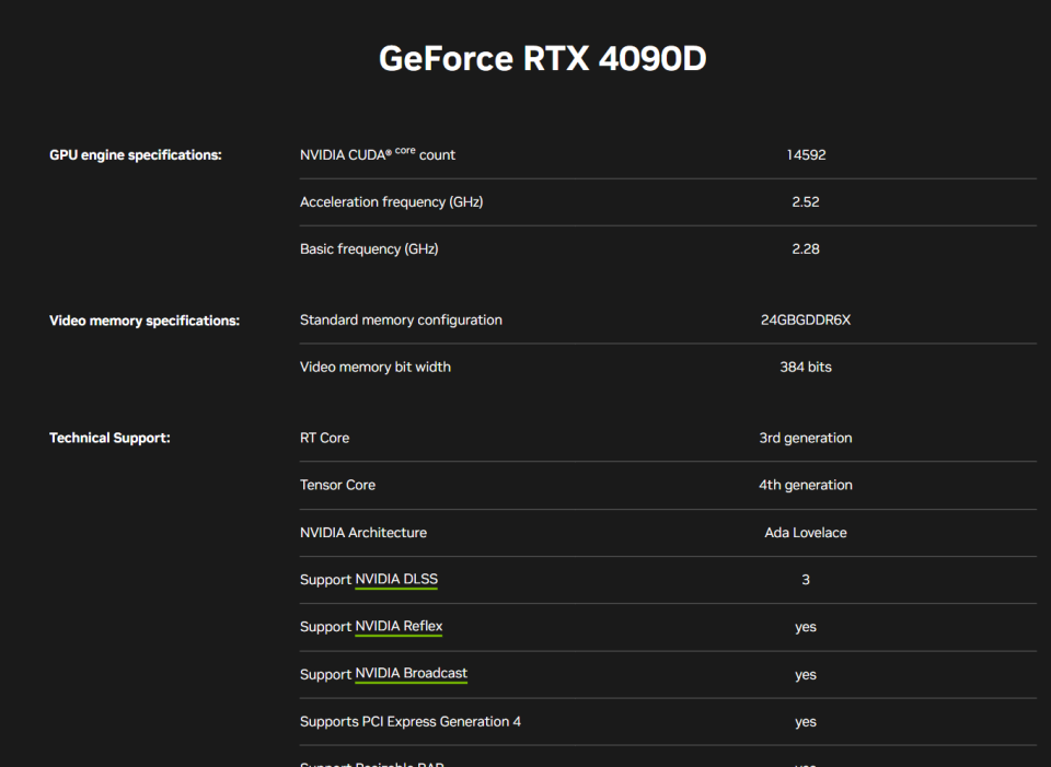 RTX 4090D Specs