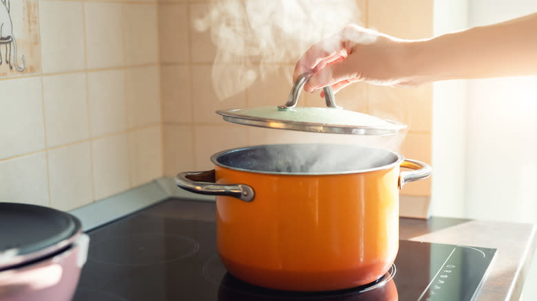 steam in orange pot