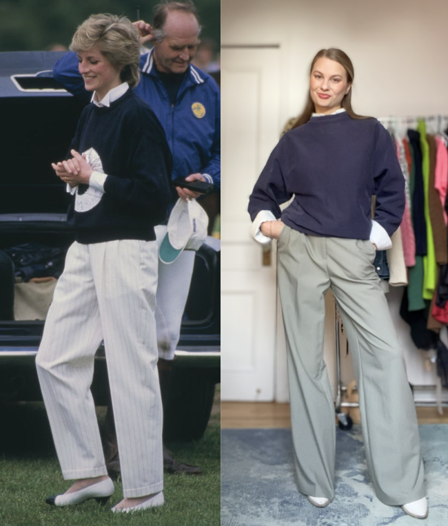 Princess Diana photo and my outfit compared next to each other