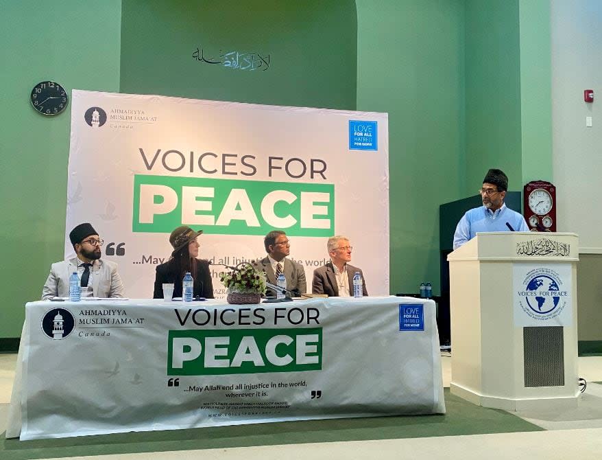 Dozens of people from the Christian, Jewish and Muslim communities gathered at Baitur Rahman Mosque in Delta, B.C., for the Voices of Peace event on Sunday. (Janella Hamilton/CBC - image credit)