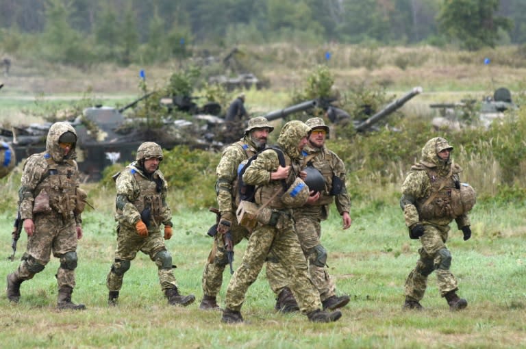 Ukrainian troops take part in joint exercises with the United States and other NATO countries near Lviv in September 2021 (AFP/Yuriy DYACHYSHYN)