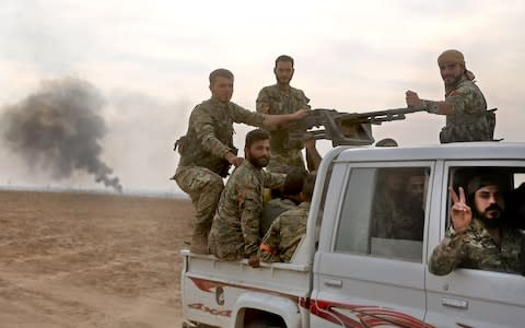 Pro-Turkish Syrian fighters claim to have captured 18 villages in the four days of fighting - Credit: Nazeer al-Khatib/AFP