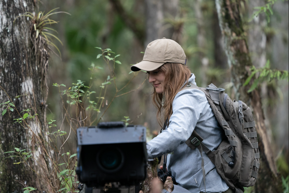 Malia Byrtus sets video camera traps in an effort to capture Florida black bear behavior for an original documentary series from National Geographic titled ‘America the Beautiful’.