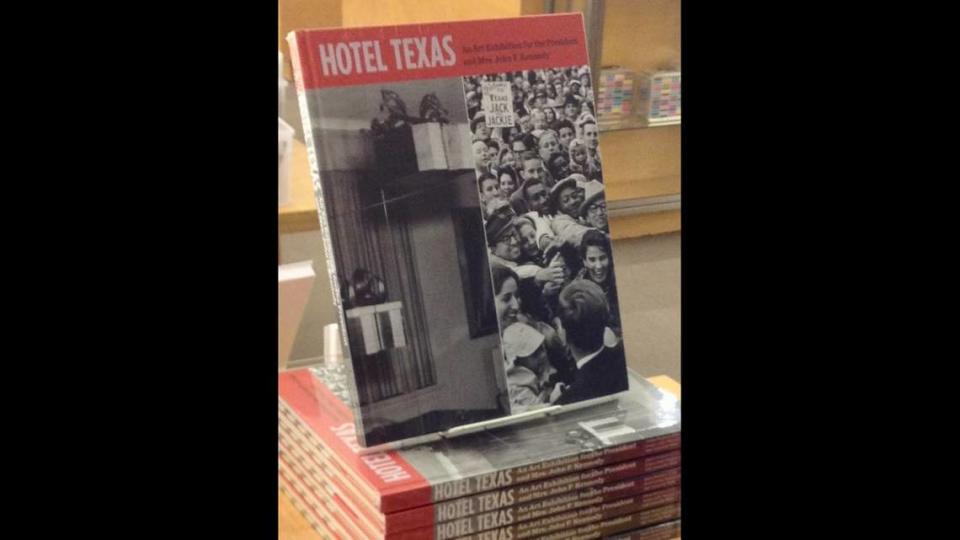 Gene Gordon’s photo of crowds greeting President John F. Kennedy was used for the cover of the art exhibit “Hotel Texas” of paintings gathered for the President’s hotel suite.