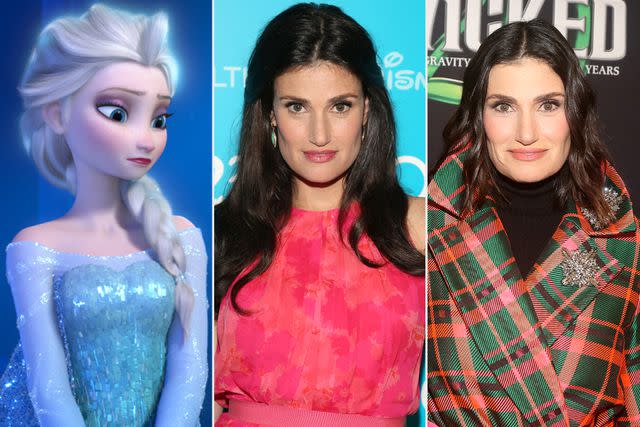 <p>Walt Disney Pictures/courtesy Everett; Imeh Akpanudosen/WireImage; Bruce Glikas/Getty</p> Idina Menzel as Elsa in Frozen