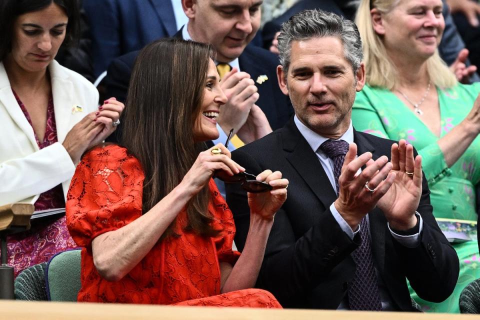 Eric Bana attends the women’s singles semi-finals tennis match between Ukraine’s Elina Svitolina and Czech Republic’s Marketa Vondrousova on the eleventh day of the 2023 Wimbledon Championships (AFP via Getty Images)