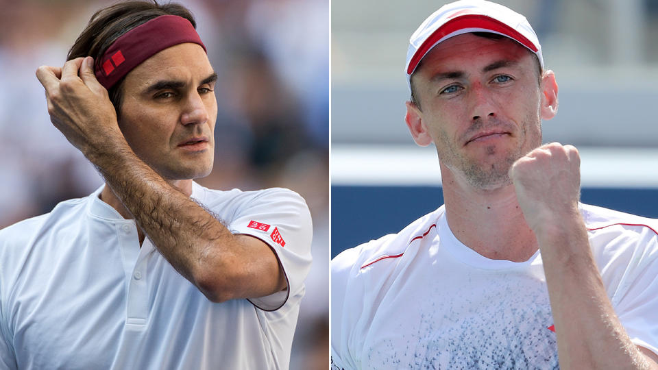 Roger Federer and John Millman. Image: Getty