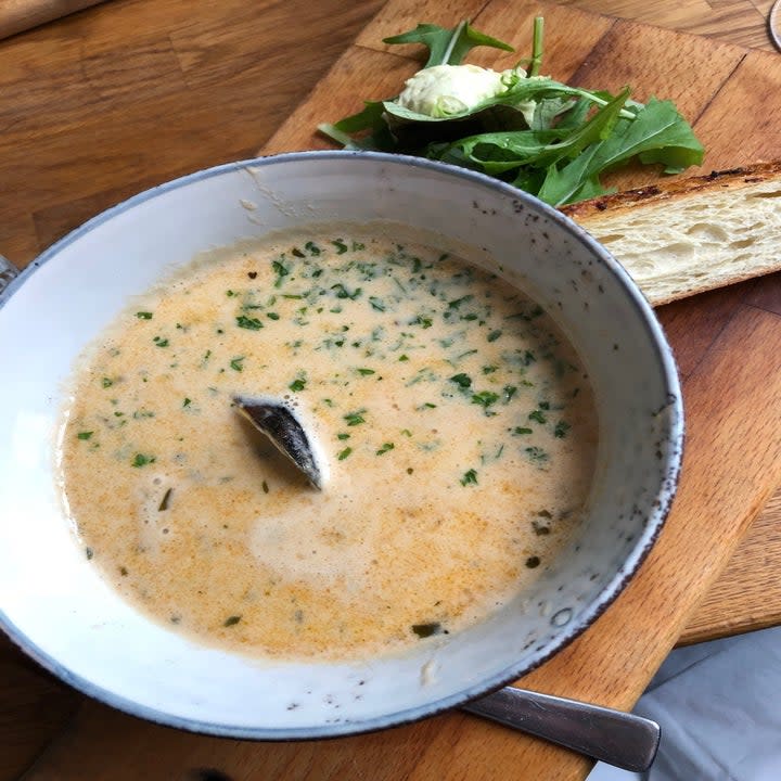 A bowl of fish soup