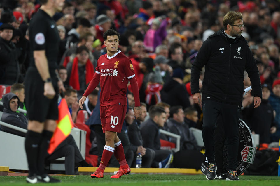 Liverpool FC playmaker Philippe Coutinho during Liverpool’s 2-1 win against Leicester City at Anfield