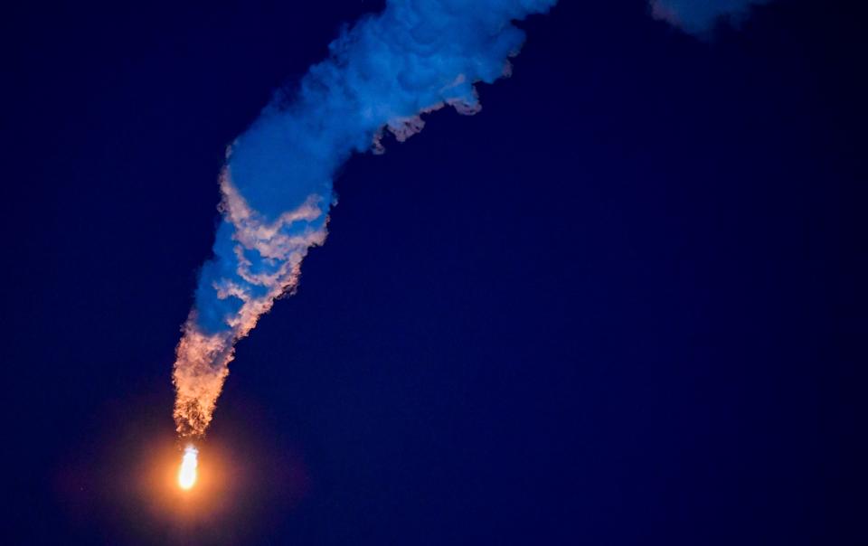 A SpaceX Falcon 9 rocket lifts off from Kennedy Space Center, on July 14, 2022.