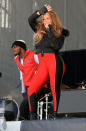 Mariah Carey, who recently renewed her vows to hubby Nick Cannon in Paris, performed during the Top of the Mountain concert at ski resort Idalp in Ischgl, Austria, on Monday. Hopefully the skiers watching were wearing goggles to shield their eyes from those bright pants. (4/30/2012)