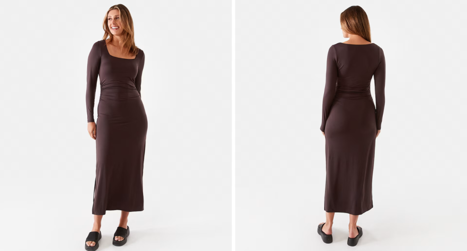 Kmart's long-sleeve square neck maxi dress is just $30. Photo: Kmart