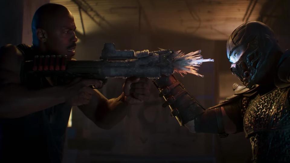 A scene with a frozen gun from Mortal Kombat.