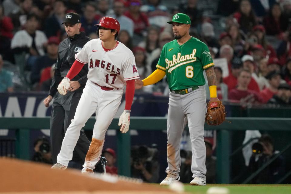 大谷翔平睽違近2年演出單局雙盜好表現。（AP）