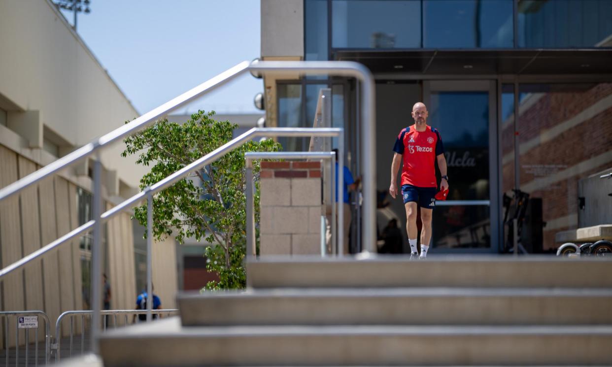 <span>Erik ten Hag arrives for a training session at the UCLA campus in Los Angeles, California.</span><span>Photograph: Ash Donelon/Manchester United/Getty Images</span>