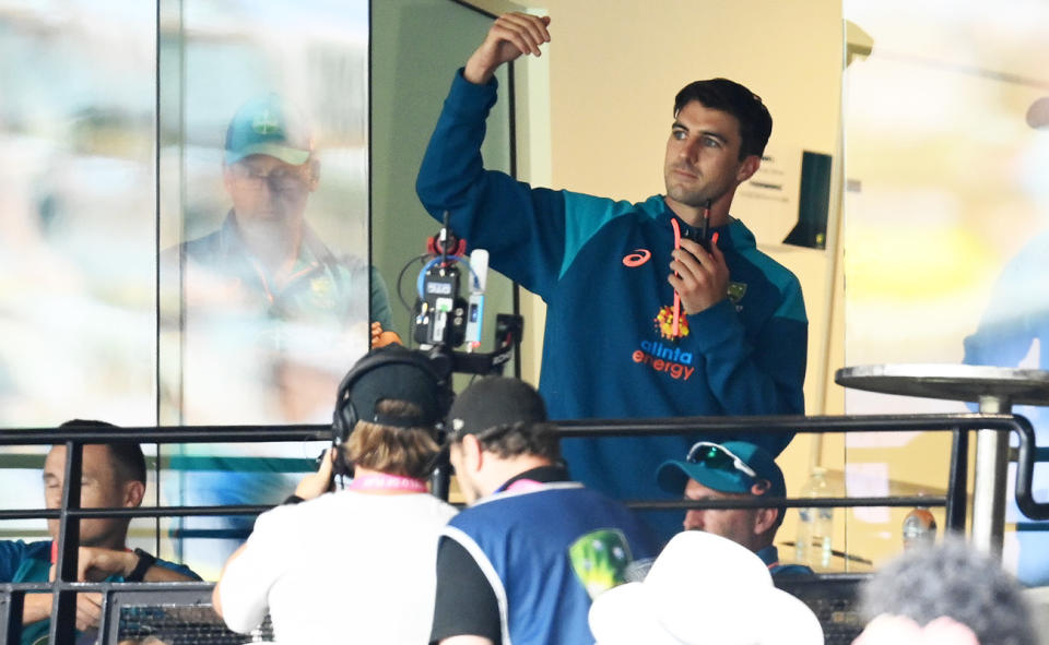 Pat Cummins, pictured here declaring after Australia amassed 8-575 in the Boxing Day Test.