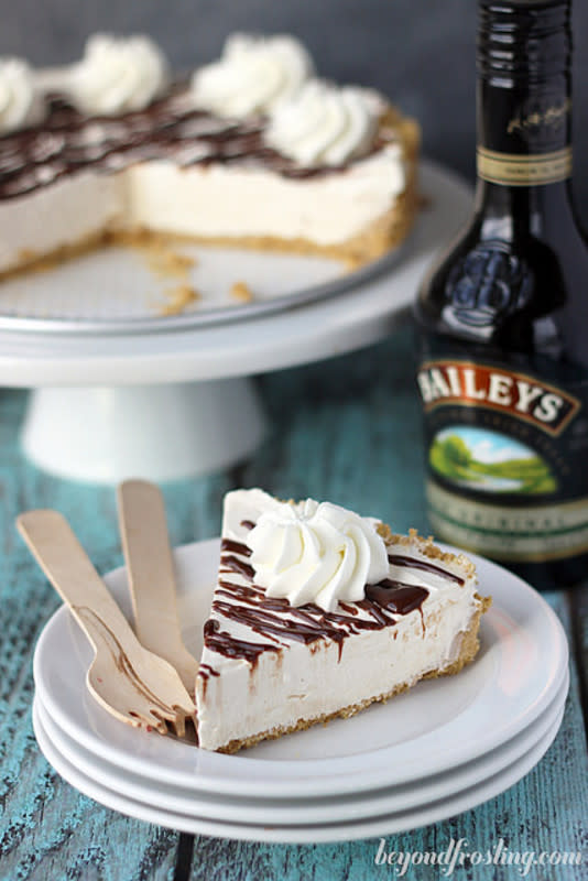 <p>BeyondFrosting.com</p><p>There’s Baileys Irish Cream in almost every layer of this ice cream cake. </p><p><strong>Get the recipe here: <a href="http://beyondfrosting.com/2014/03/04/baileys-spiked-ice-cream-cake" rel="nofollow noopener" target="_blank" data-ylk="slk:Baileys Spiked Ice Cream Cake;elm:context_link;itc:0;sec:content-canvas" class="link ">Baileys Spiked Ice Cream Cake</a></strong></p>