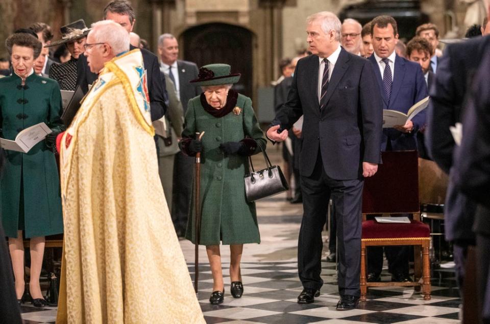 The Queen and Prince Andrew arrive at Prince Philip’s memorial in March (Getty Images)