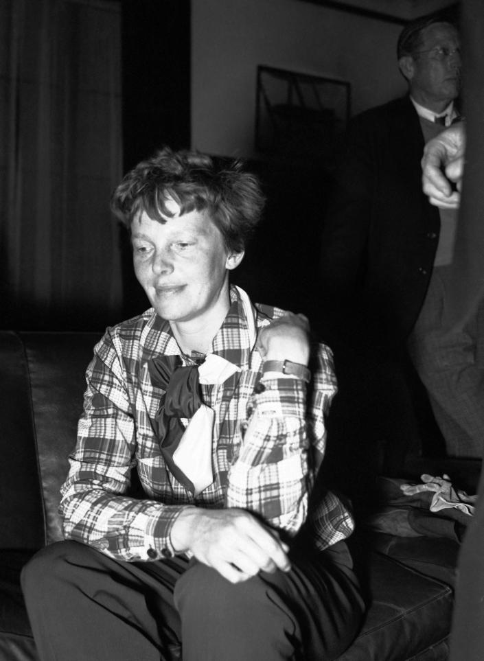 FILE - In this undated photo, Amelia Earhart is shown. A $2.2 million expedition that hoped to find wreckage from famed aviator Amelia Earhart&#39;s final flight is on its way back to Hawaii without the dramatic, conclusive plane images searchers were hoping to attain. But the group leading the search, The International Group for Historic Aircraft Recovery, still believes Earhart and her navigator crashed onto a reef off a remote island in the Pacific Ocean 75 years ago this month, its president told The Associated Press on Monday, July 23, 2012. (AP Photo, File)