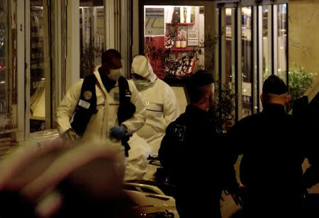 Police guard the scene of a knife attack in Paris, France May 12, 2018 in this still image obtained from a video. REUTERS/Reuters TV