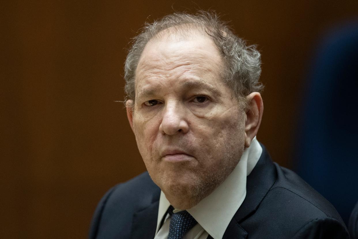 Harvey Weinstein appear for a pre-trial hearing on Oct. 4, 2022, in Los Angeles.