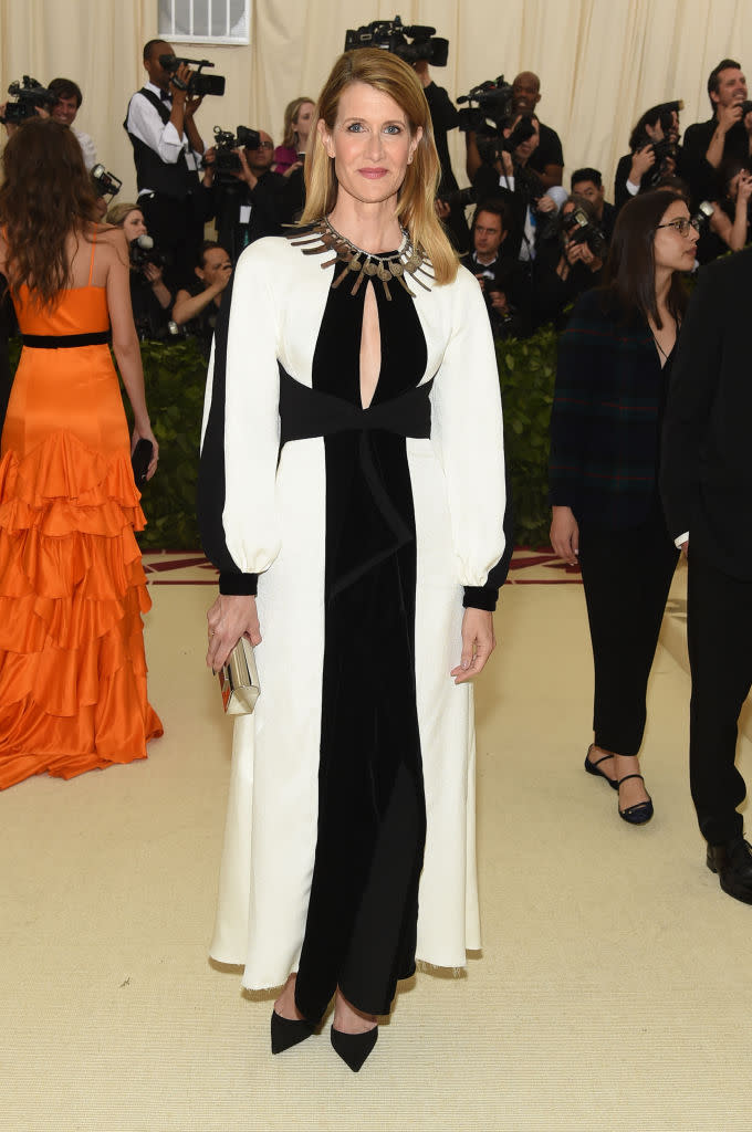 <p>Laura Dern attends the Heavenly Bodies: Fashion & The Catholic Imagination Costume Institute Gala at The Metropolitan Museum of Art on May 7, 2018 in New York City. (Photo: Getty Images) </p>