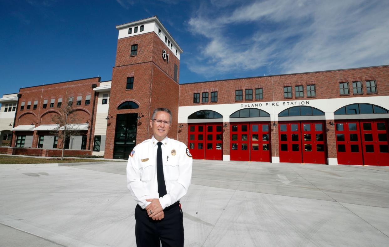 DeLand Fire Chief Todd Allen outside of the new Fire Station 81 on Thursday, Jan. 13. The 16,000-square-foot facility cost about $5.5 million and has expanded features to help serve the community.