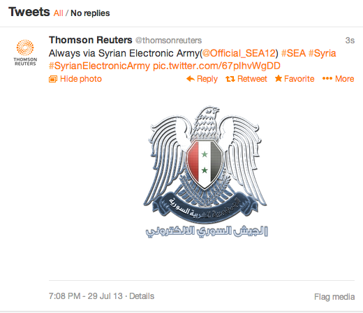 Thomson Reuters Is Apparently the Latest Pro-Assad Twitter Hack Victim 